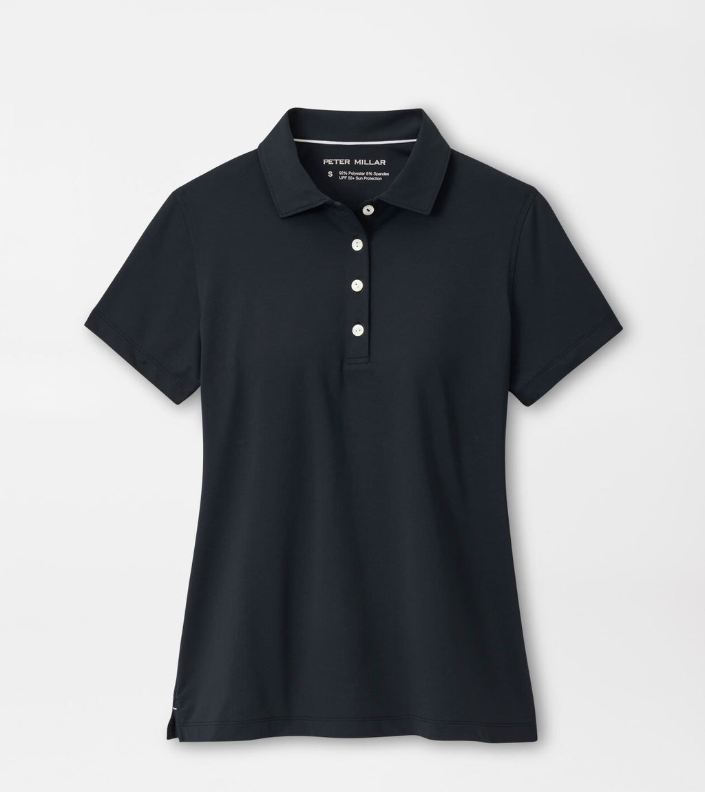 Peter Millar Women's Short Sleeve Button Polo - Black, folded