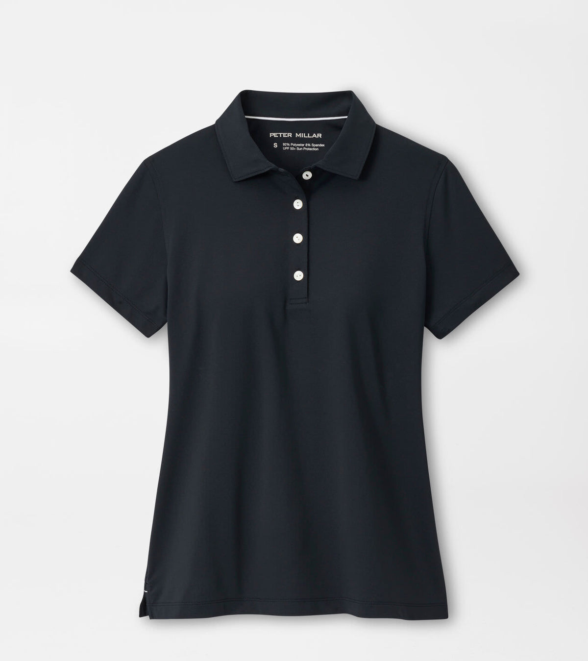 Peter Millar Women's Short Sleeve Button Polo - Black, folded