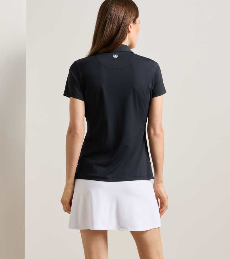 Peter Millar Women's Short Sleeve Button Polo - Black, detail