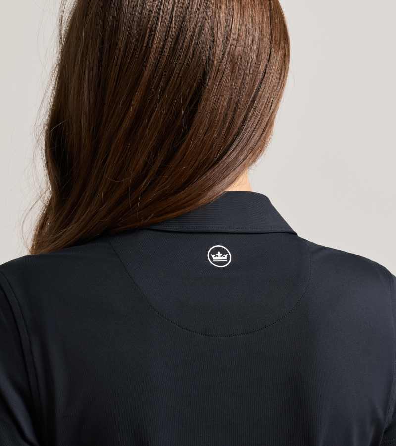 Peter Millar Women's Short Sleeve Button Polo - Black, collar detail
