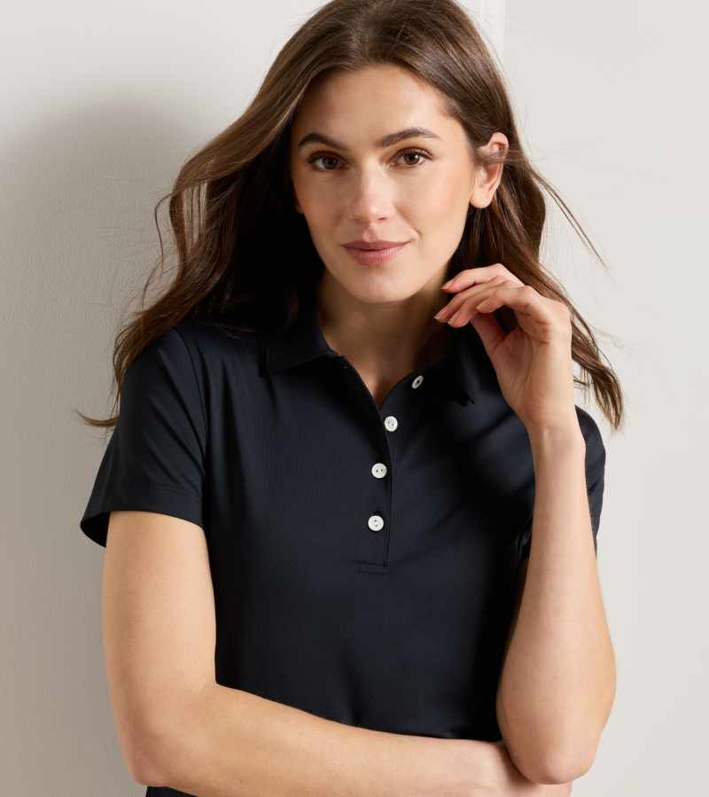 Peter Millar Women's Short Sleeve Button Polo - Black, back view
