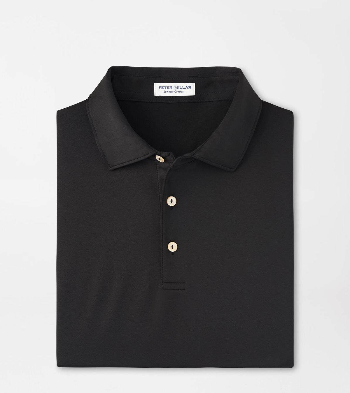 Peter Millar Solid Performance Jersey Polo - Black, folded