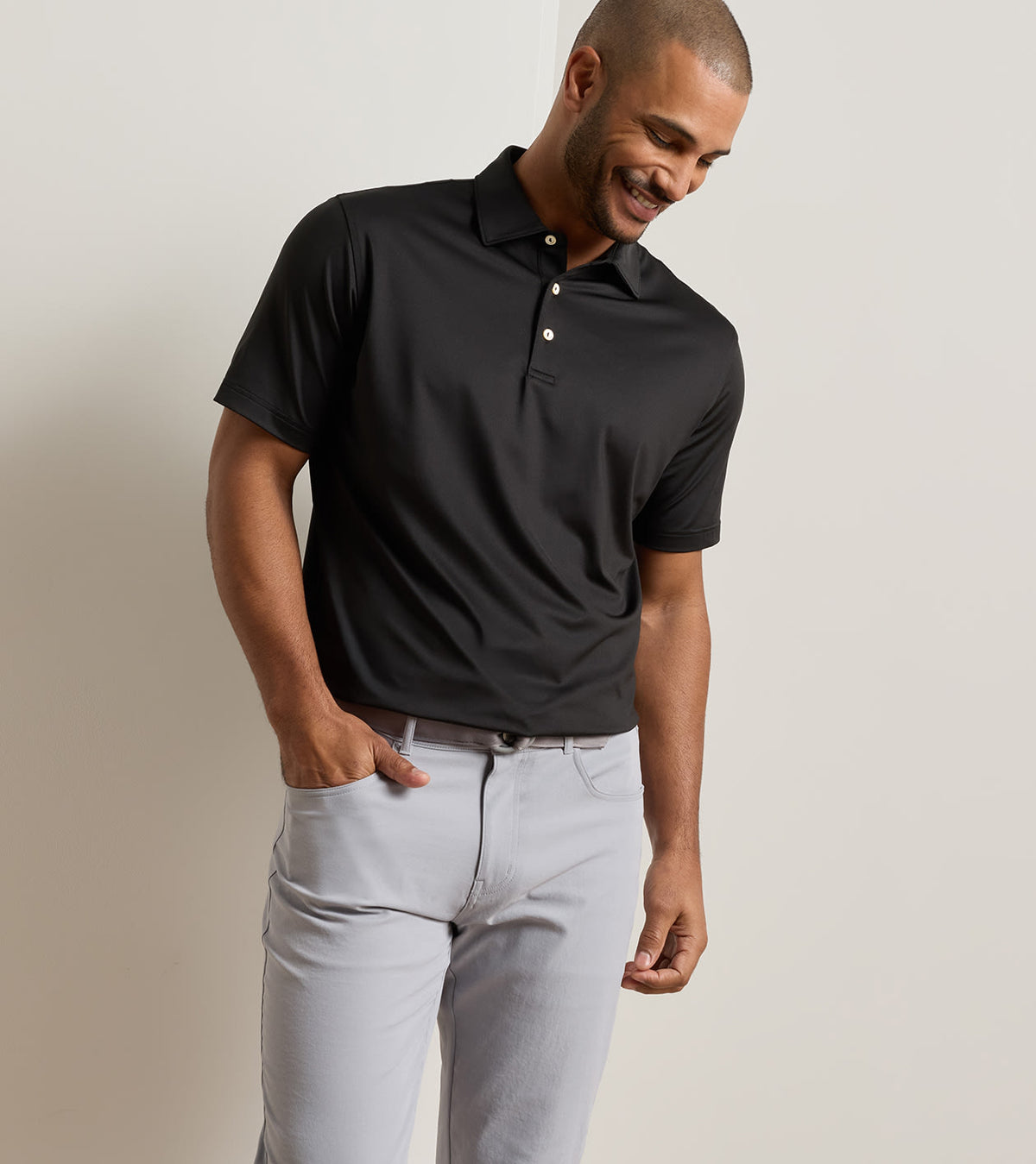 Peter Millar Solid Performance Jersey Polo - Black, on model