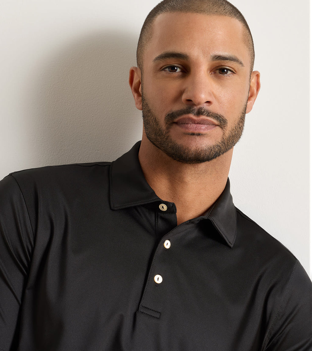 Peter Millar Solid Performance Jersey Polo - Black, back view