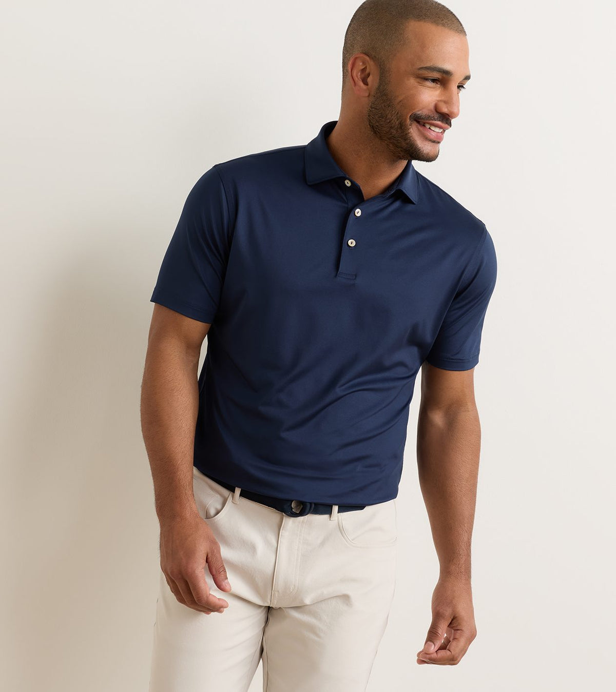 Peter Millar Solid Performance Jersey Polo - Navy, on model