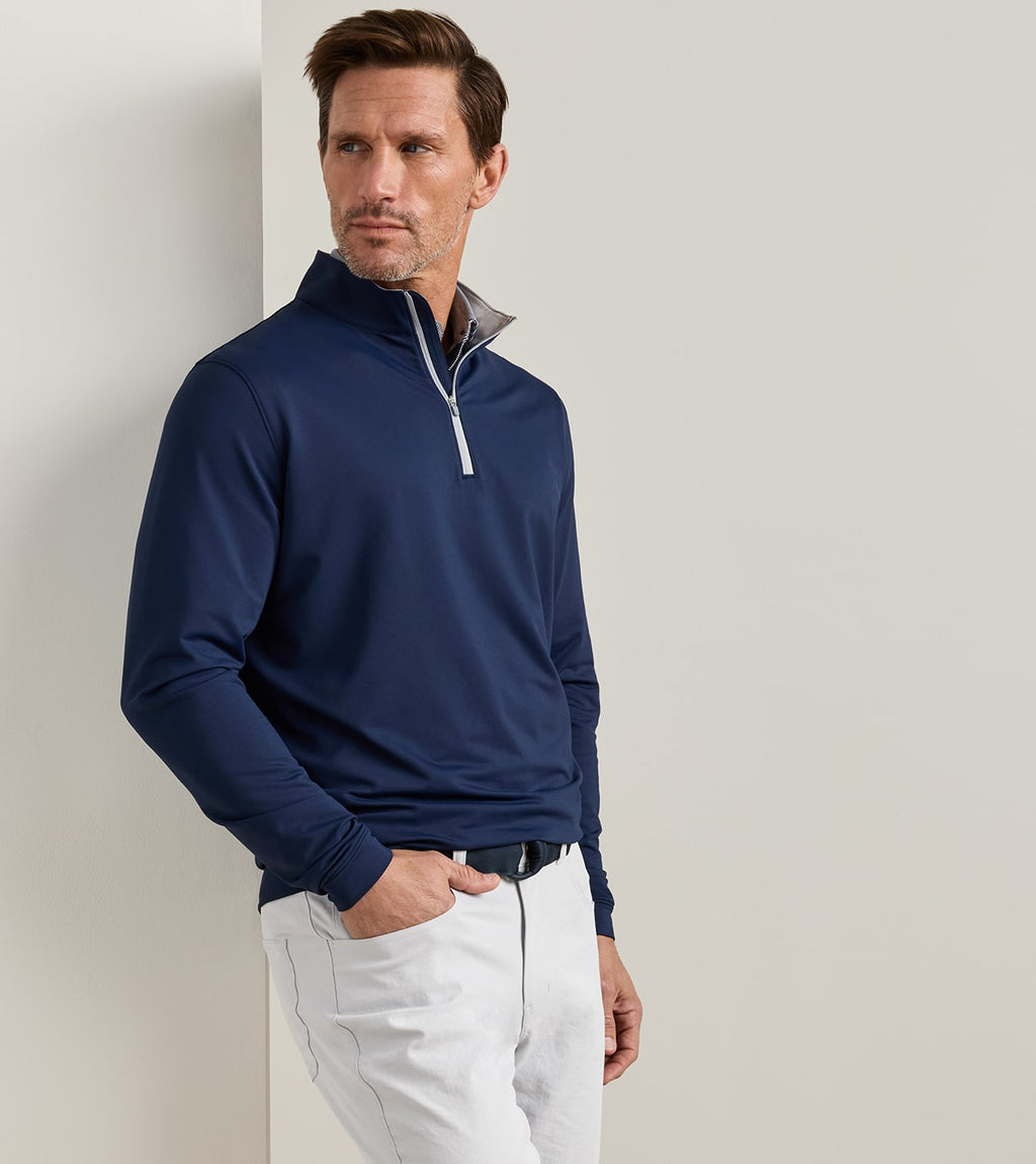 Peter Millar Perth Performance Quarter-Zip - Navy, on model